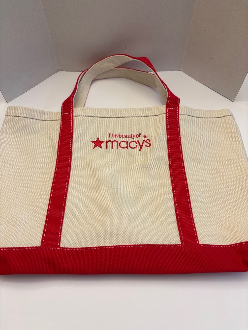Macy's Cream Canvas Tote 18” x 12” x 5” Deep NWOT
